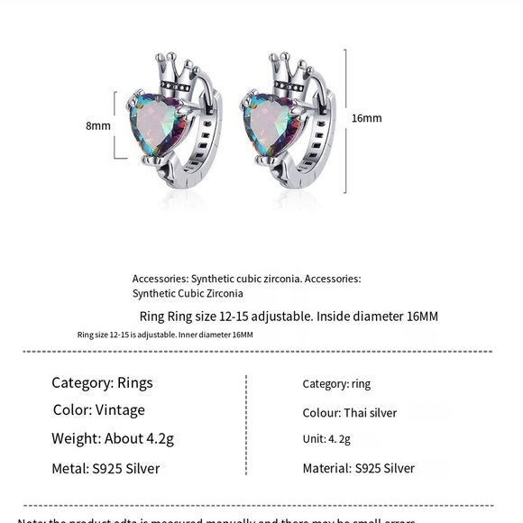 s925 Sterling Silver Crown Color Zirconium lug buckle simple design - Picture 6 of 6